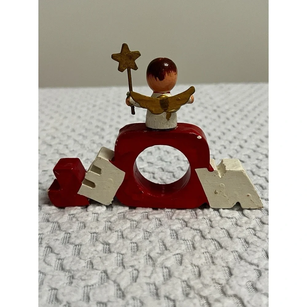 Vtg‎ Vera Neumann Napkin Rings Wood Christmas Holiday Hand Painted Tablescape